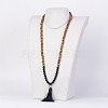 Natural Black Agate and Wood Mala Beads Necklaces X-NJEW-JN01779-01-4