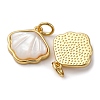Brass Pave Natural White Shell Pendants KK-P308-05G-02-2