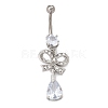 Alloy Crystal Rhinestone Dangle Curved Barbell Belly Rings AJEW-R007-04P-05-5