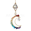 Natural & Synthetic Gemstone Chip Pendant Decorations with Brass Moon & Cable Chain HJEW-JM01646-1