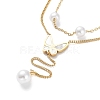 201 Stainless Steel Curb Chains Double Layer Necklaces with ABS Imitation Pearl Beaded NJEW-D055-13G-4