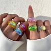 6Pcs 6 Colors Resin Finger Rings for Women FS-WGBD8BE-05-1