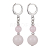 Round Natural Rose Quartz Dangle Earrings EJEW-JE05536-02-1