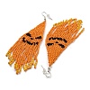 Boho Seed Bead Halloween Pumpkin Tassel Earrings EJEW-Q380-04E-2