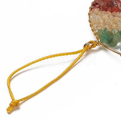 Chakra Flat Round with Tree of Life Wire Wrapped Wind Chimes HJEW-H054-01-1