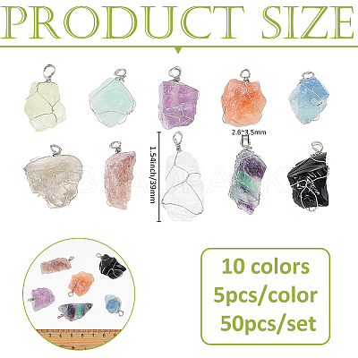 50Pcs 10 Colors Natural Gemstone Pendants PALLOY-FH00141-1