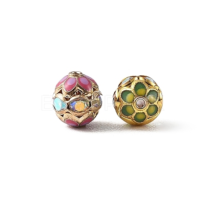 Brass & Alloy & Rhinestone Enamel Beads RB-CBA973B-11A-G-1