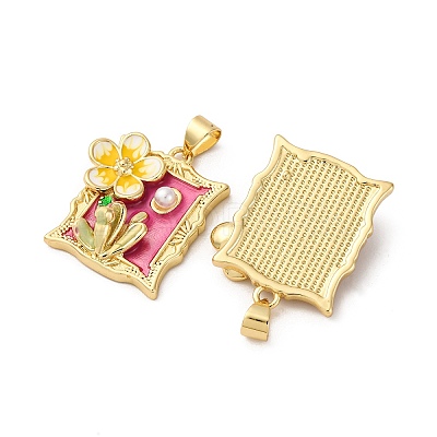 Flower Brass Enamel Pendants KK-D390-17G-03-1