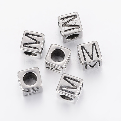 304 Stainless Steel Large Hole Letter European Beads STAS-H428-01AS-M-1