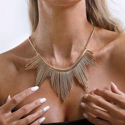 Iron Multiple Wavy Stick Bib Necklaces for Women WG3549D-01-1