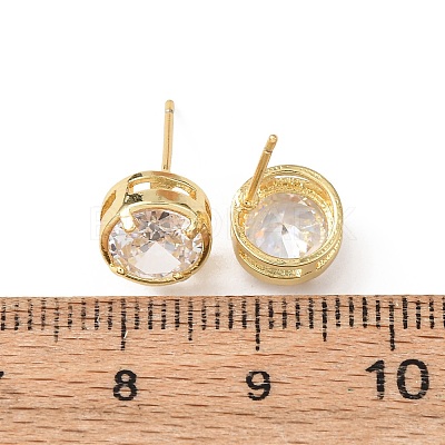 Brass Micro Pave Clear Cubic Zirconia Stud Earrings EJEW-C174-02H-G-1