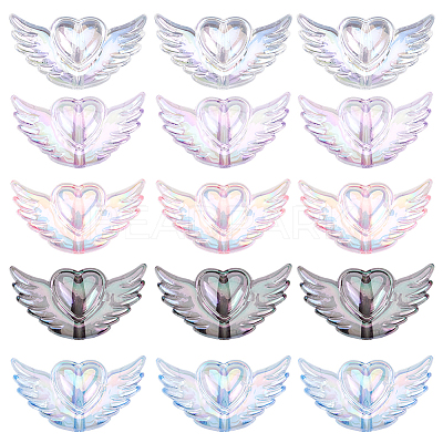 40pcs 5 Colors Transparent Acrylic Heart Wing Beads AJEW-SP0001-10-1