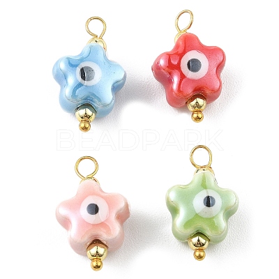 Star Shaped Evil Eye Glazed Porcelain Pendants PALLOY-JF02213-1