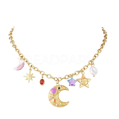 304 Stainless Steel with Plastic Bib Necklaces for Women NJEW-K300-04G-1