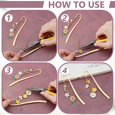 DIY Flower Bees Alloy Enamel Pendants Boolmarks Making Kits DIY-NB0013-97-1