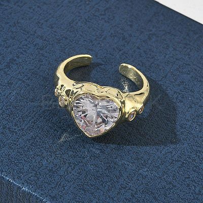 Brass Pave Cubic Zirconia Cuff Open Rings for Women RJEW-L343-08G-01-1