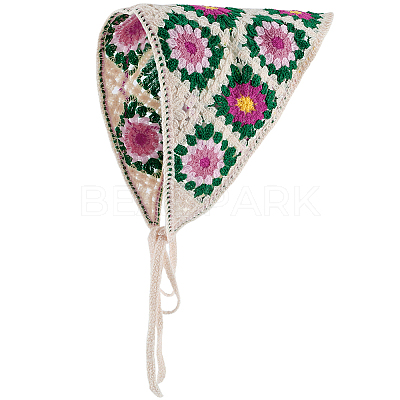 Flower Pattern Acrylic Fibers Knitted Triangle Headscarf AJEW-WH20001-82A-1