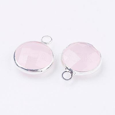 Silver Color Plated Brass Glass Flat Round Charms GLAA-M003-A-13S-1