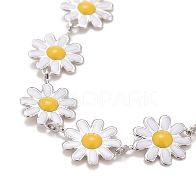 Enamel Daisy Link Chains Bracelet BJEW-P271-01P-01-1