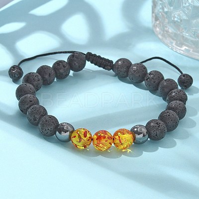 Natural Lava Rock and Non-Magnetic Synthetic Hematite Beads Braided Bead Bracelets BJEW-JB03975-1