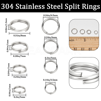800Pcs 4 Styles 304 Stainless Steel Split Rings STAS-BBC0006-17-1