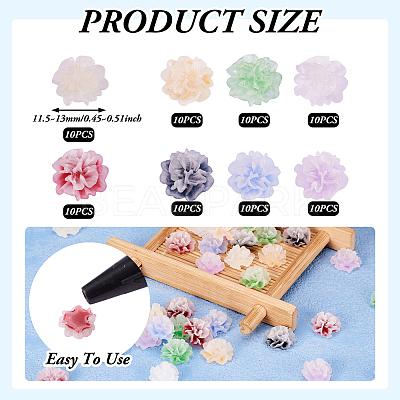 50pcs 5 colors Frosted Resin Flower Cabochons CRES-TA0001-27-1