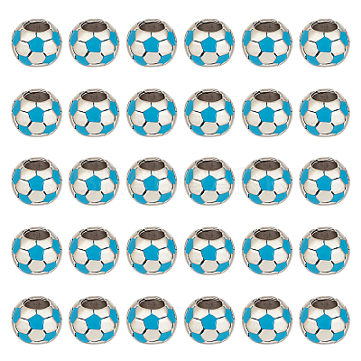 30Pcs Large Hole FootBall/Soccer Ball Alloy Enamel European Beads MPDL-ME0001-06A-1