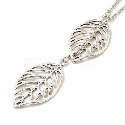 Simple Hollow Leaf Alloy Lariat Necklaces NJEW-N0052-002A-1
