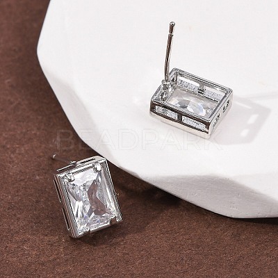 Brass Micro Pave Clear Cubic Zirconia Stud Earrings EJEW-C174-02D-P-1