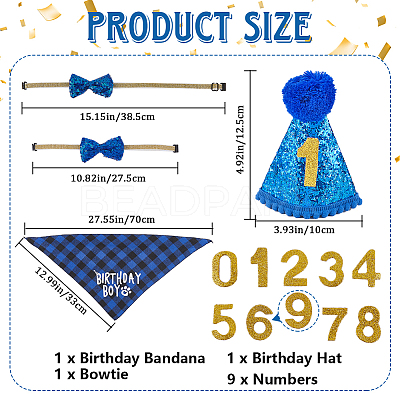 Polyester and Polycotton Pet Hat & Collar & Bib Birthday Party set AJEW-WH20010-97-1