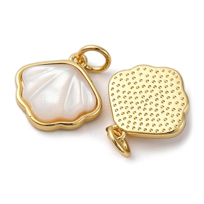 Brass Pave Natural White Shell Pendants KK-P308-05G-02-1