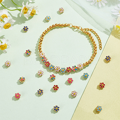 60Pcs 6 Colors Light Gold Tone Alloy Enamel Beads ENAM-PH0002-63-1