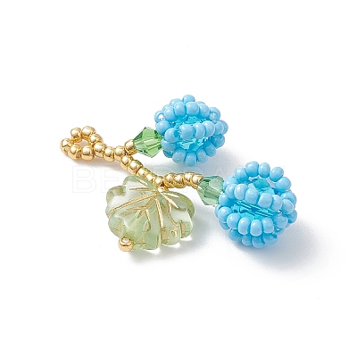 Glass Seed Beaded Berries & Leaf Pendants PALLOY-MZ01114-04-1