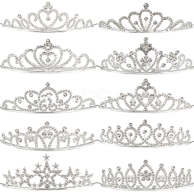 10Pcs 10 Styles Alloy Rhinestone Hair Bands OHAR-DR0001-06-1