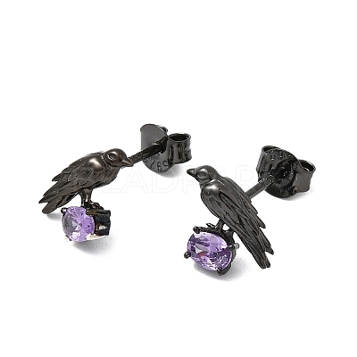 Halloween 925 Sterling Silver Cubic Zirconia Stud Earrings EJEW-P327-01A-B-1