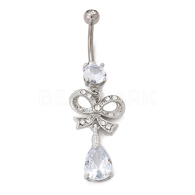 Alloy Crystal Rhinestone Dangle Curved Barbell Belly Rings AJEW-R007-04P-05-1