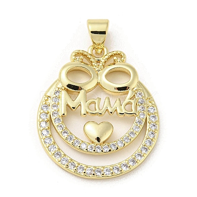 Mother's Day Theme Rack Plating Brass Micro Pave Cubic Zirconia Pendants KK-F869-20G-04-1