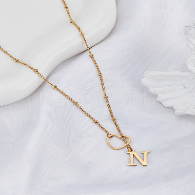 1Pc Letter & Heart Stainless Steel Lariat Necklaces for Women NJEW-LP0002-87G-N-1