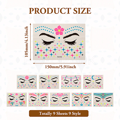 9 Sheets 9 Style Creative Fluorescent Face Tattoo Paper Stickers STIC-TA0002-01-1