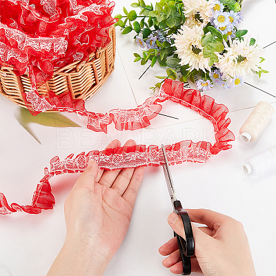 Double Layer Pleated Polyester Lace Trim OCOR-WH0079-37-1