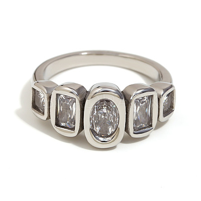 316L Surgical Stainless Steel with Clear Cubic Zirconia Finger Rings WGB9731-05-1