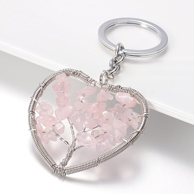 Heart with Tree Brass Mixed Stone Keychain KEYC-JKC00042-1