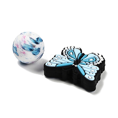 25Pcs Butterfly & Round Silicone Focal Beads SIL-L005-02A-1