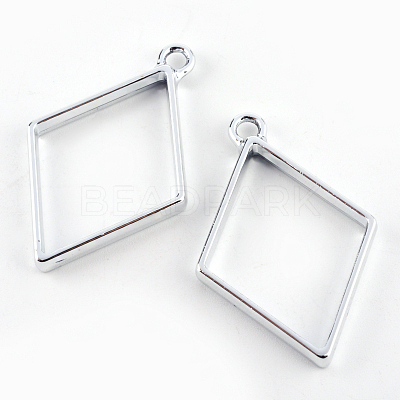 Rack Plating Alloy Rhombus Open Back Bezel Pendants PALLOY-S047-14D-FF-1