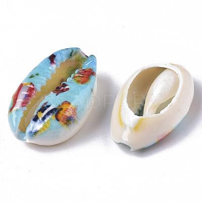 Printed Natural Cowrie Shell Beads X-SSHEL-R047-01-C01-1