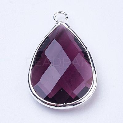 Silver Color Plated Brass Glass Teardrop Pendants GLAA-M006-A-06S-1