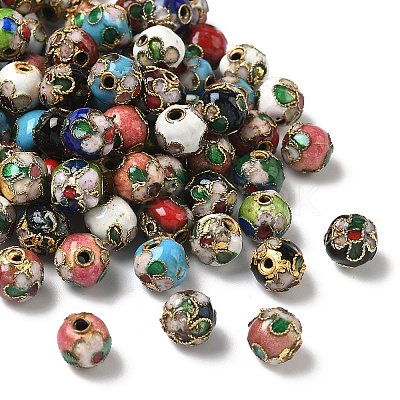 Vintage Handmade Round with Flower Pattern Cloisonne Beads CLB-XCP0001-01-1