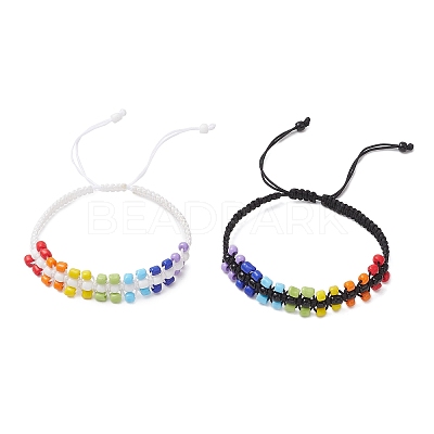 2Pcs Handmade Glass Seed Beaded Braided Bead Bracelets for Women BJEW-JB11946-1
