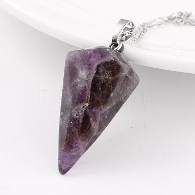 Cone Pendulum Platinum Tone Brass Amethyst Pendants G-F267-05G-1