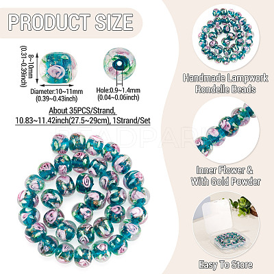 1 Strand Handmade Lampwork Inner Flower Rondelle Beads Strands LAMP-TA0002-72F-1
